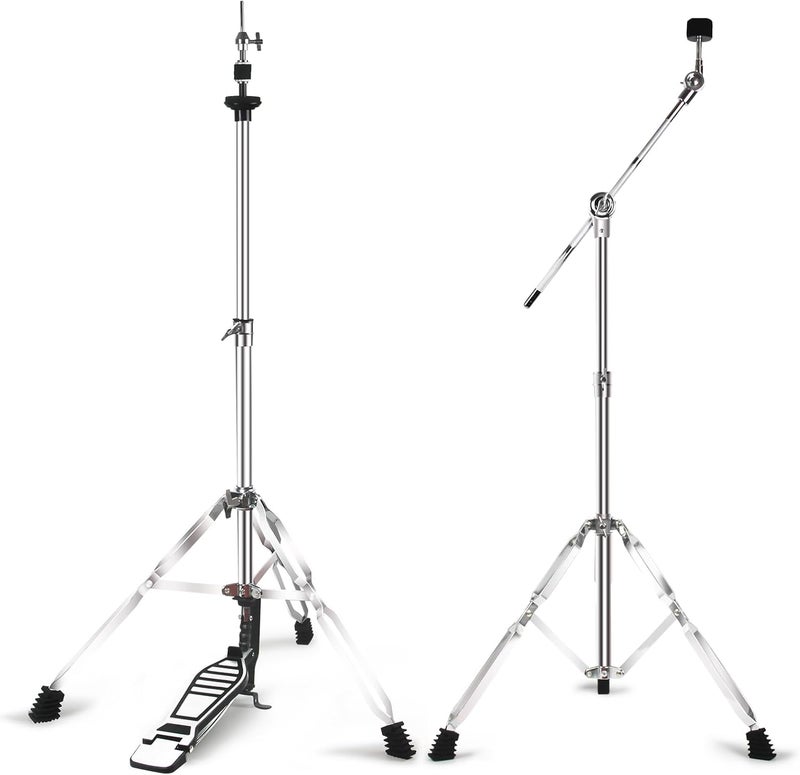 Seteol Hi Hat Stand + Boom Cymbal Stand Set, Dual Braced 3-Leg Adjustable Hi-Hat Cymbal Stand with Smooth Pedal, Adjustable Boom Cymbal Stand for Drum Hardware for Mounting Crash, Ride, Splash Cymbal - Image 1